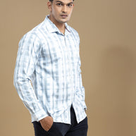 Blue and Grey Abstract Self Design Printed Shirt