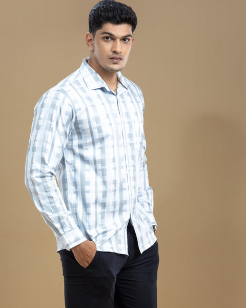 Blue and Grey Abstract Self Design Printed Shirt