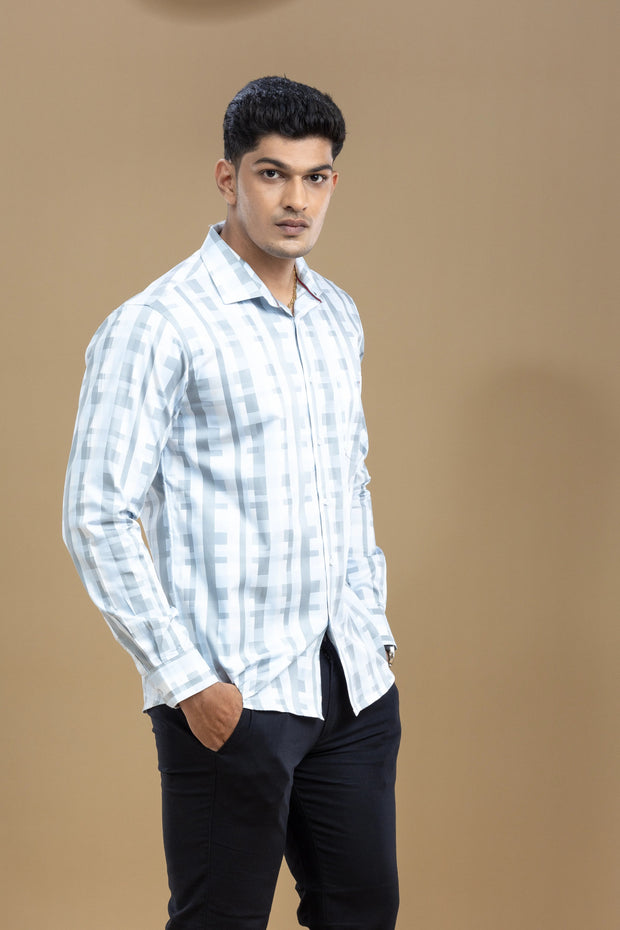 Blue and Grey Abstract Self Design Printed Shirt