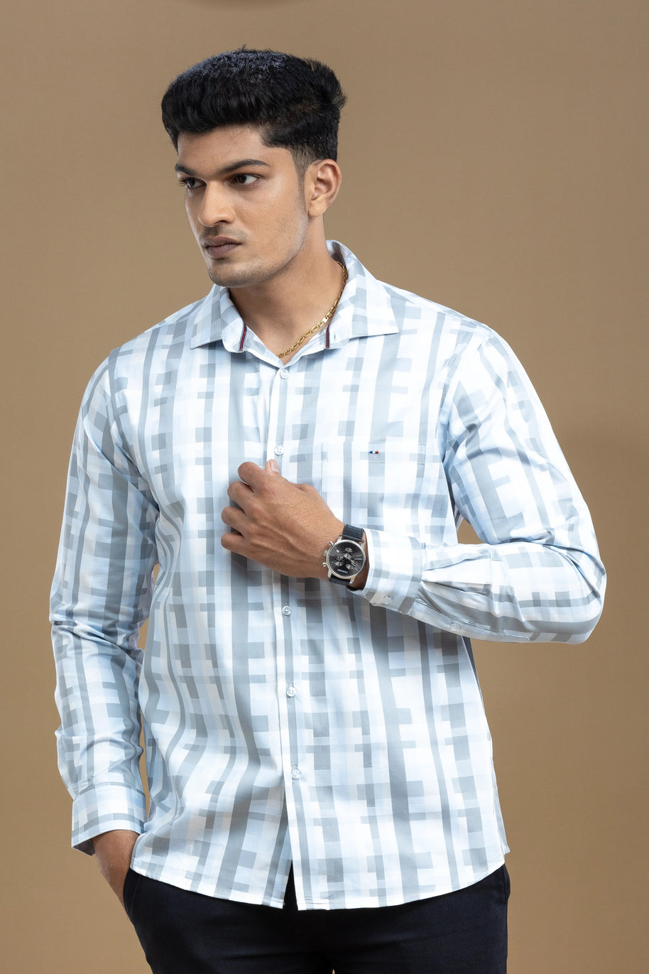 Blue and Grey Abstract Self Design Printed Shirt