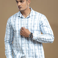 Blue and Grey Abstract Self Design Printed Shirt