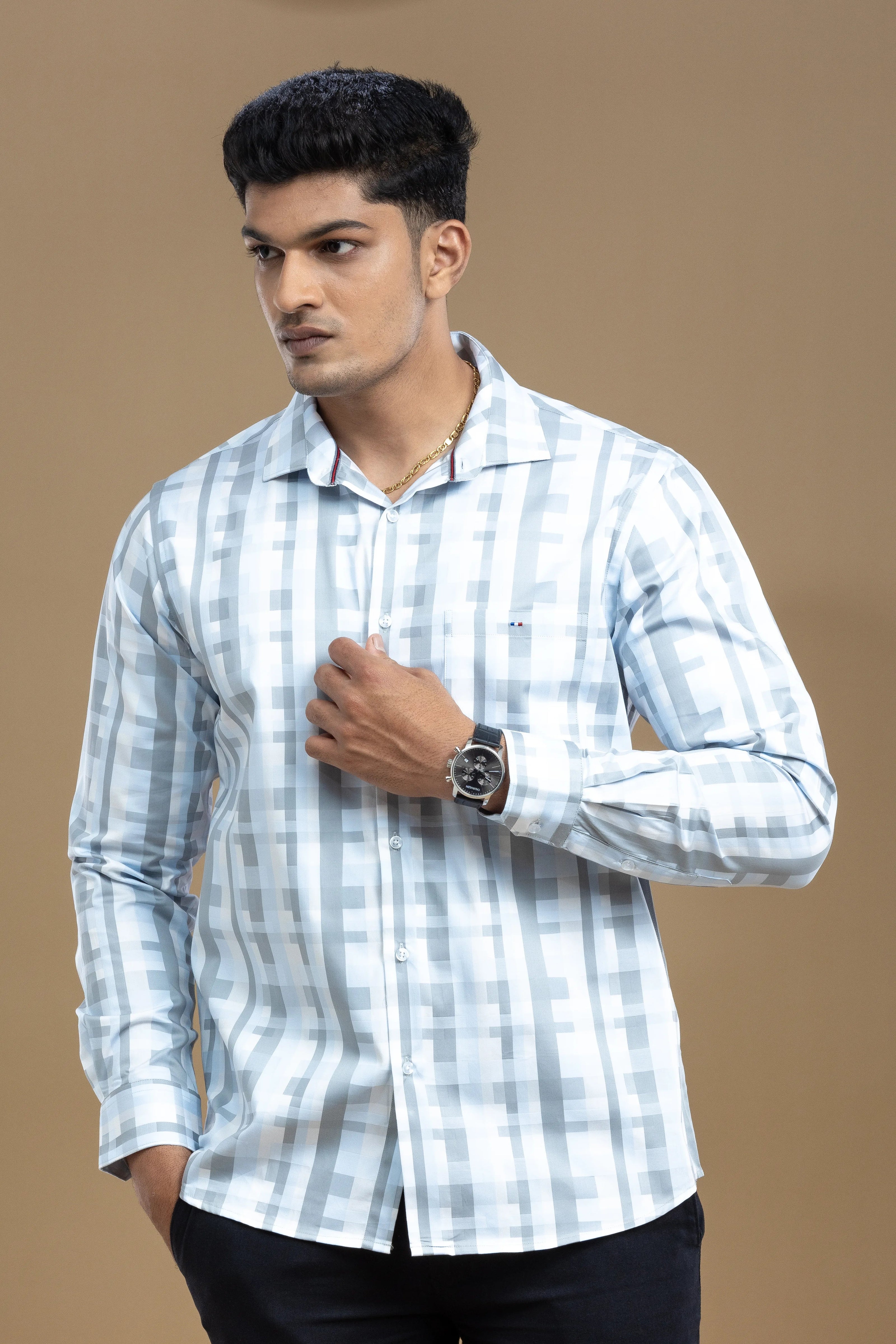 Blue and Grey Abstract Self Design Printed Shirt