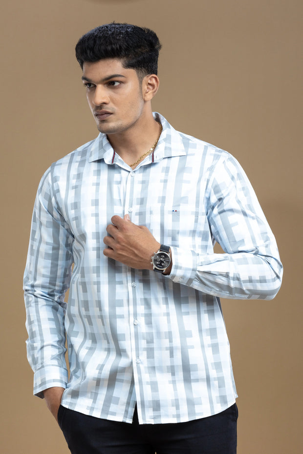 Blue and Grey Abstract Self Design Printed Shirt