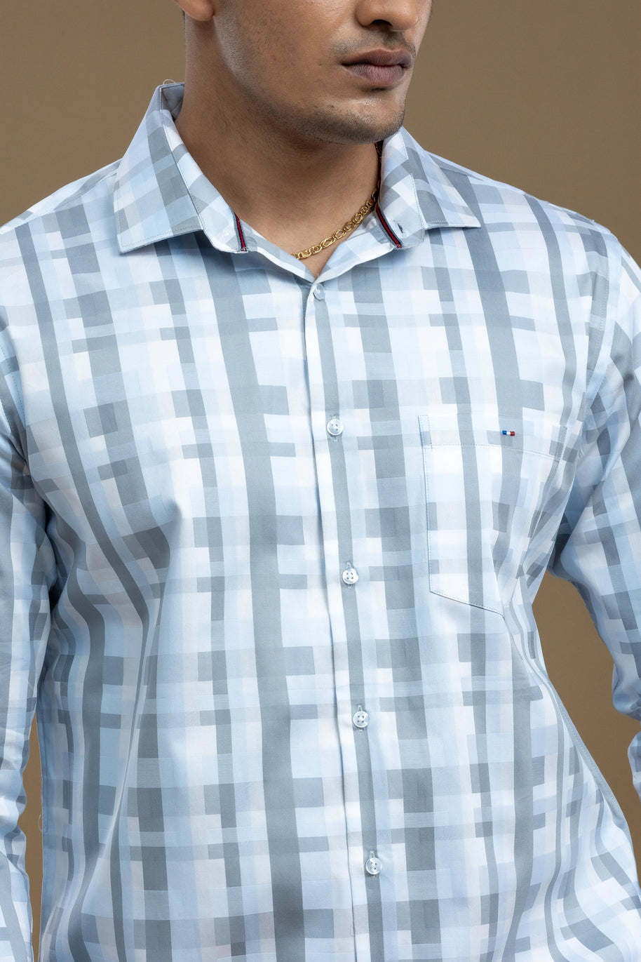 Blue and Grey Abstract Self Design Printed Shirt