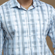 Blue and Grey Abstract Self Design Printed Shirt