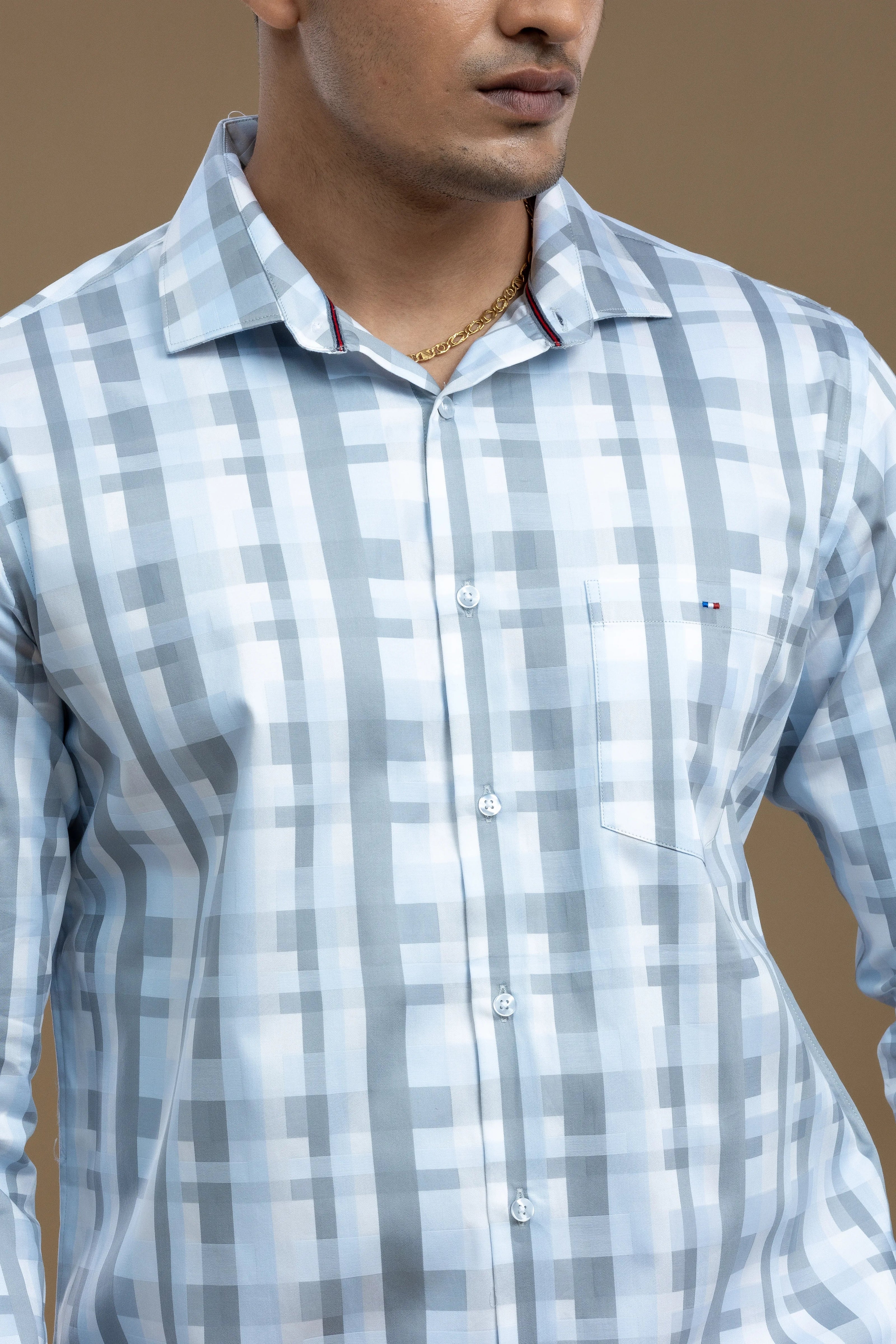 Blue and Grey Abstract Self Design Printed Shirt