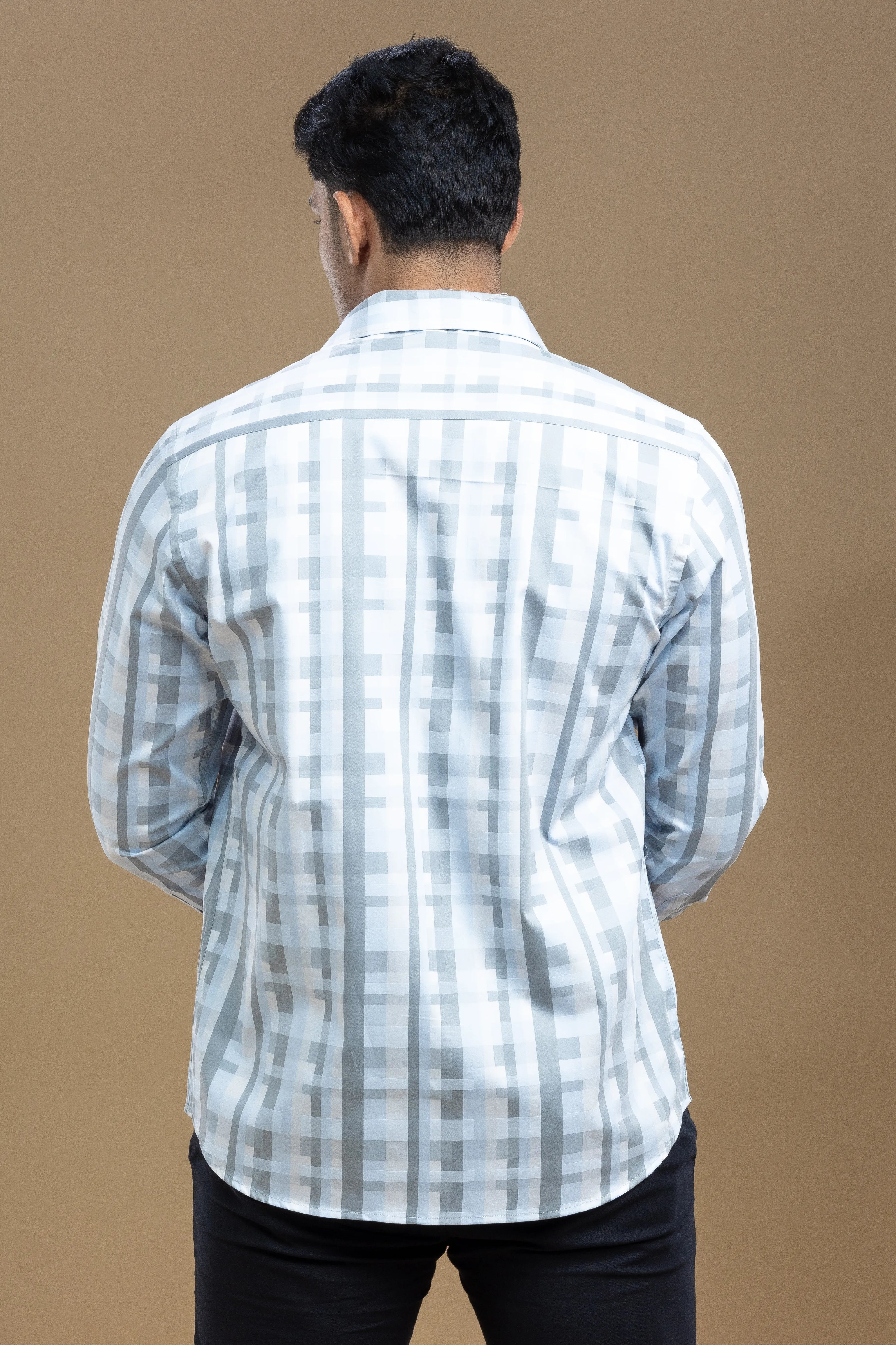 Blue and Grey Abstract Self Design Printed Shirt