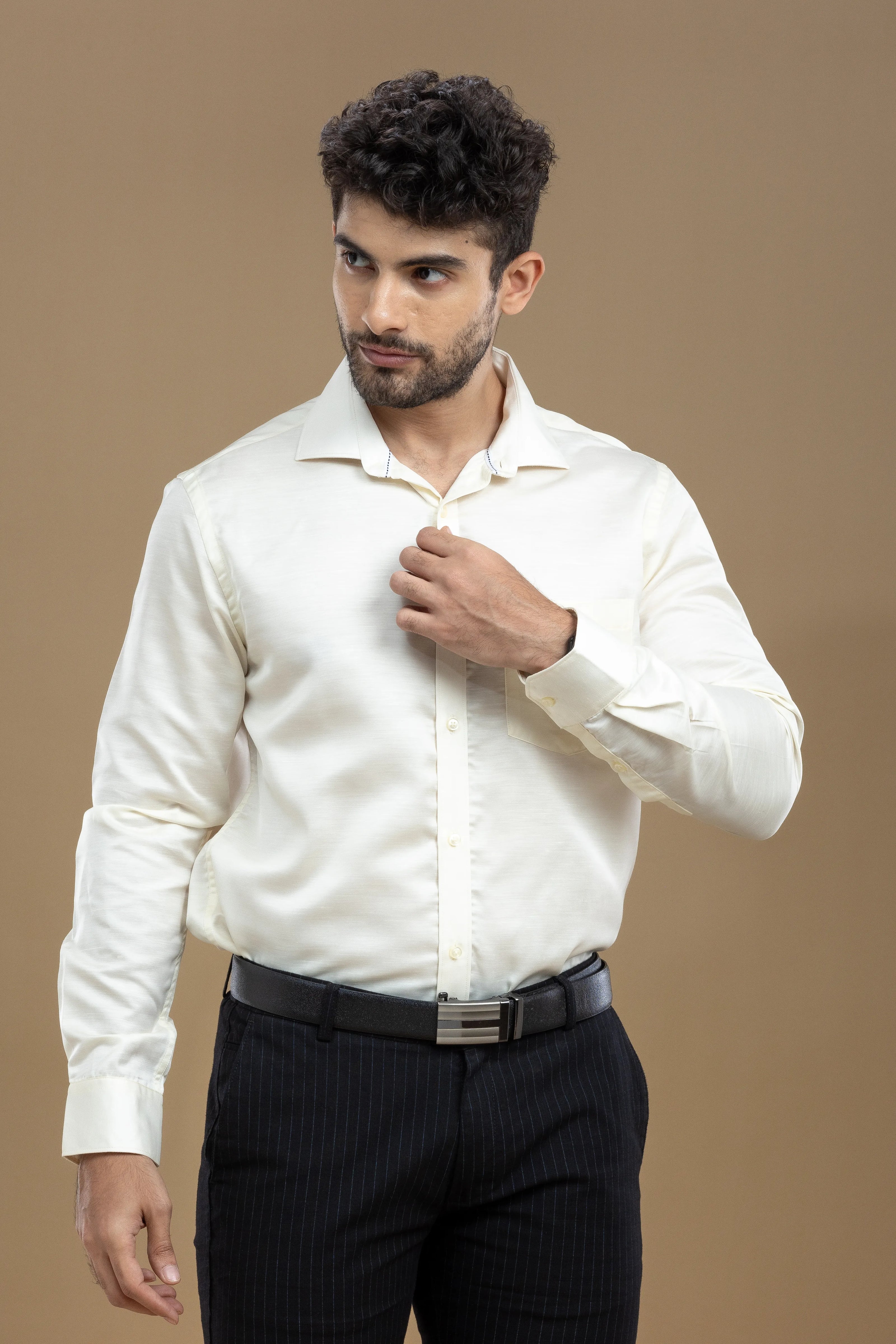 Cream Classic Solid Shirt