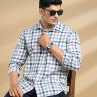Grey and White Checkered Printed Shirt