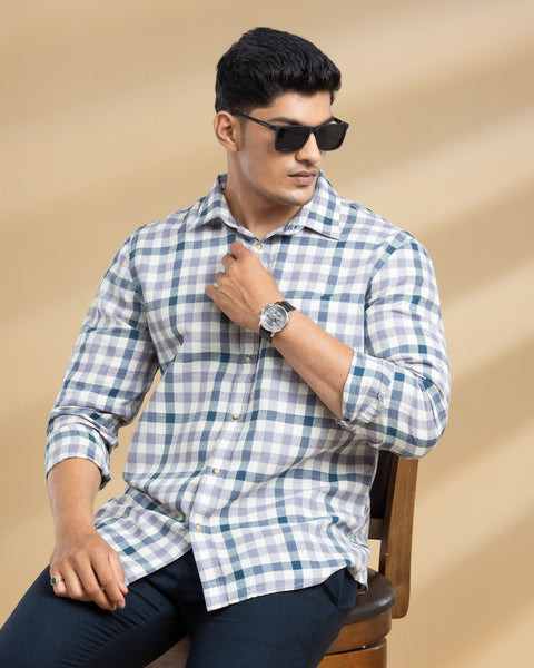 Grey and White Checkered Printed Shirt