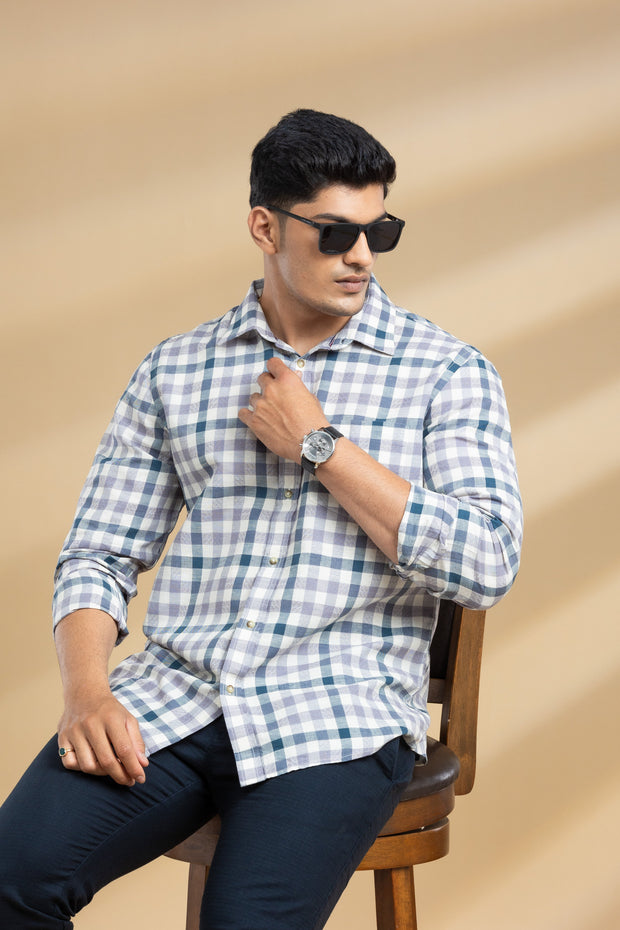 Grey and White Checkered Printed Shirt