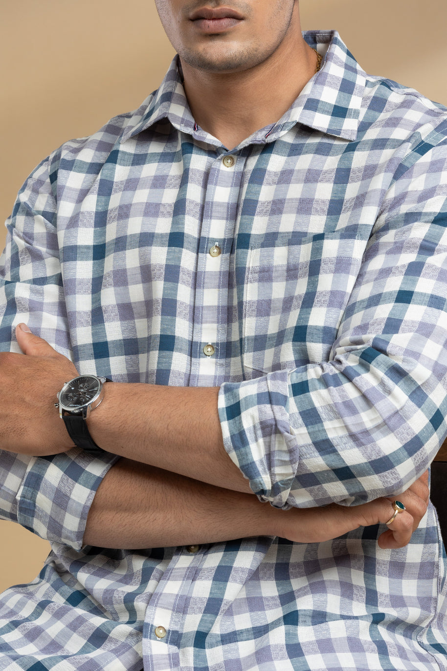 Grey and White Checkered Printed Shirt