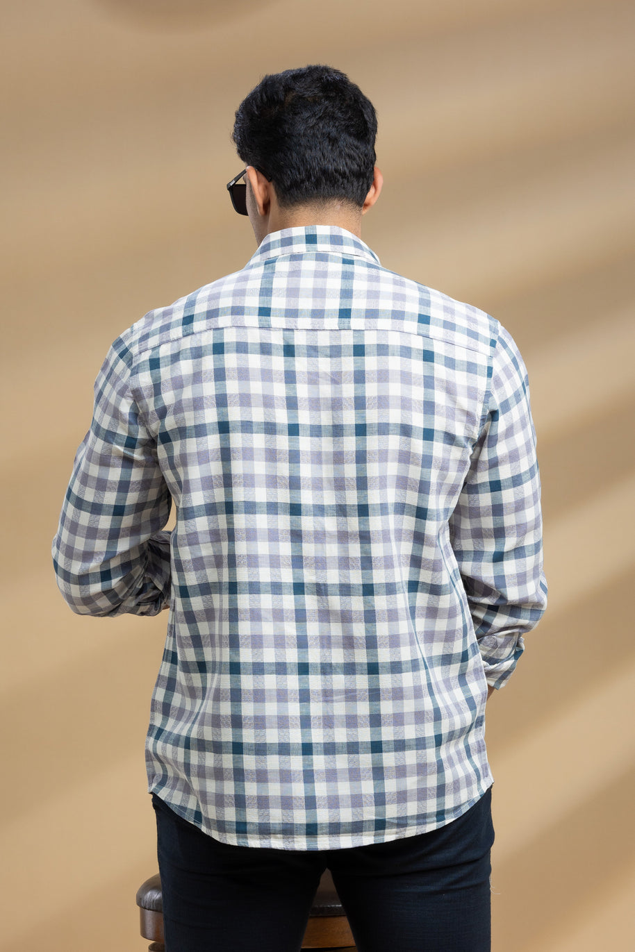 Grey and White Checkered Printed Shirt