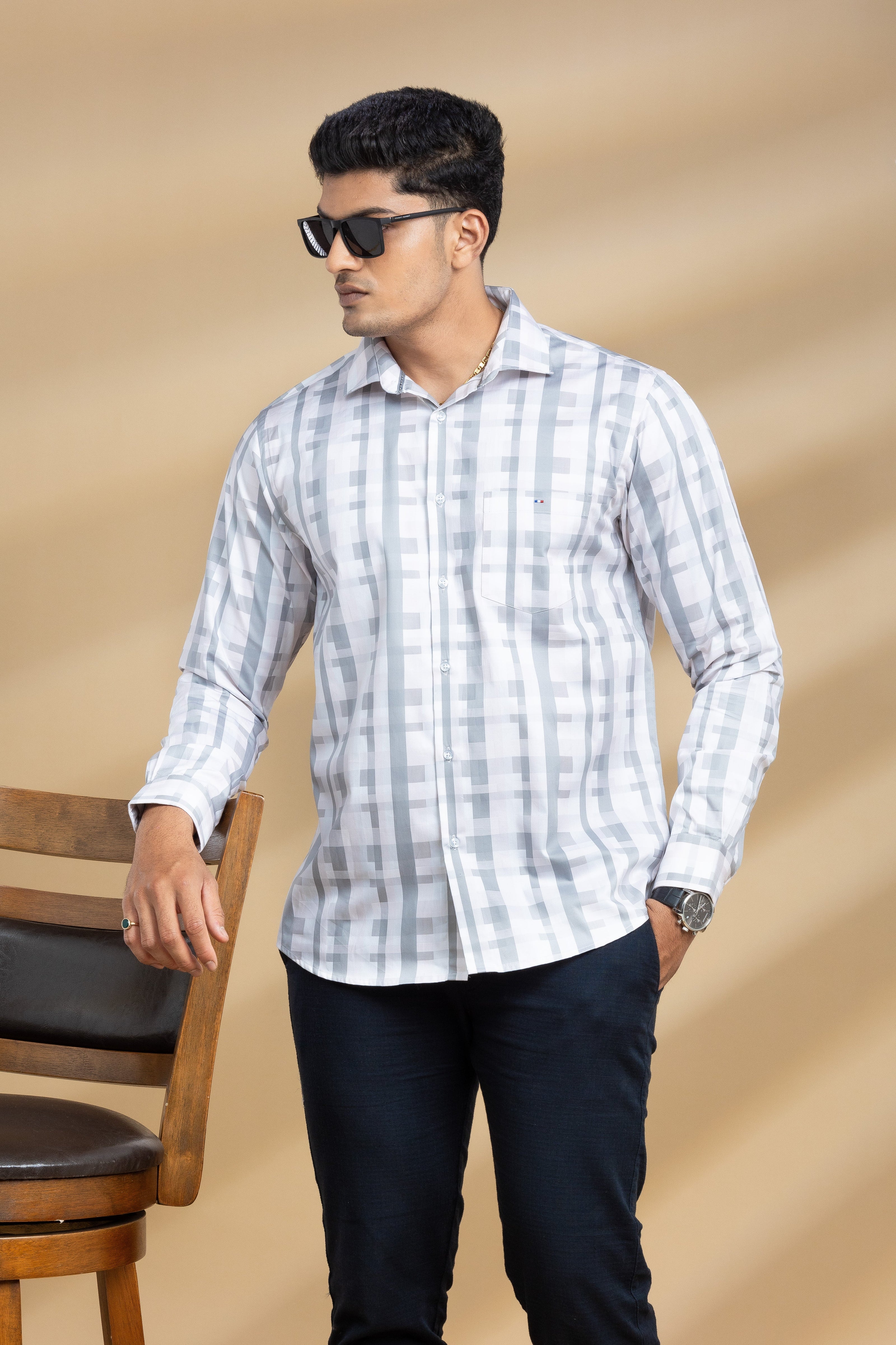 Pink and Grey Abstract Self Design Printed Shirt