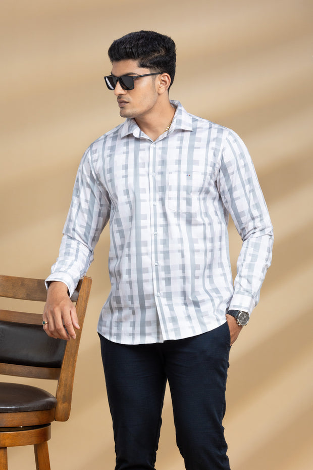 Pink and Grey Abstract Self Design Printed Shirt