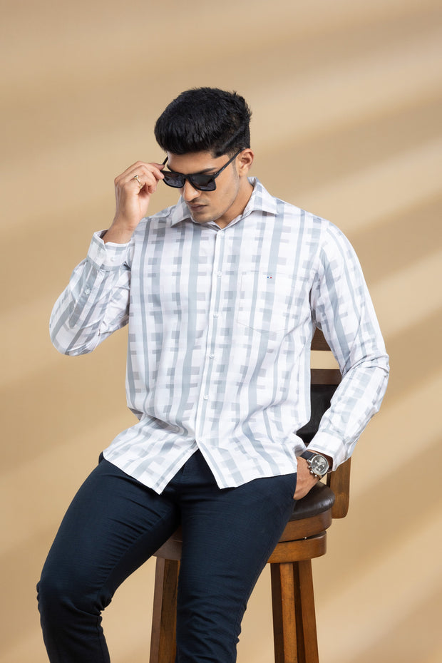 Pink and Grey Abstract Self Design Printed Shirt