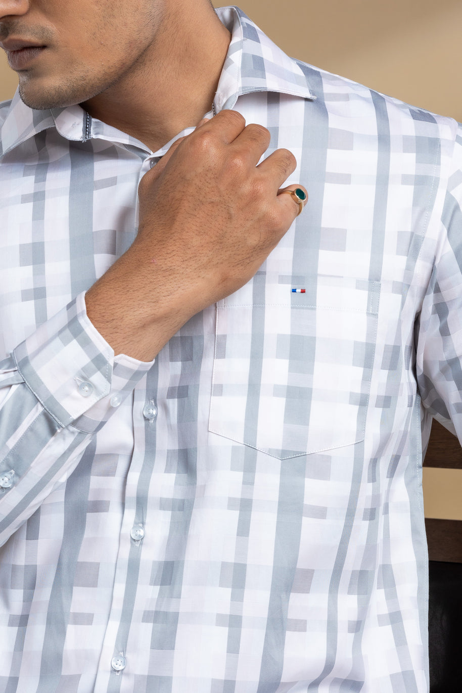 Pink and Grey Abstract Self Design Printed Shirt