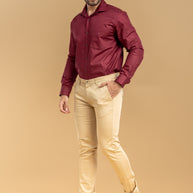 Beige Classic Slim Fit Solid Trousers
