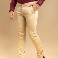 Beige Classic Slim Fit Solid Trousers