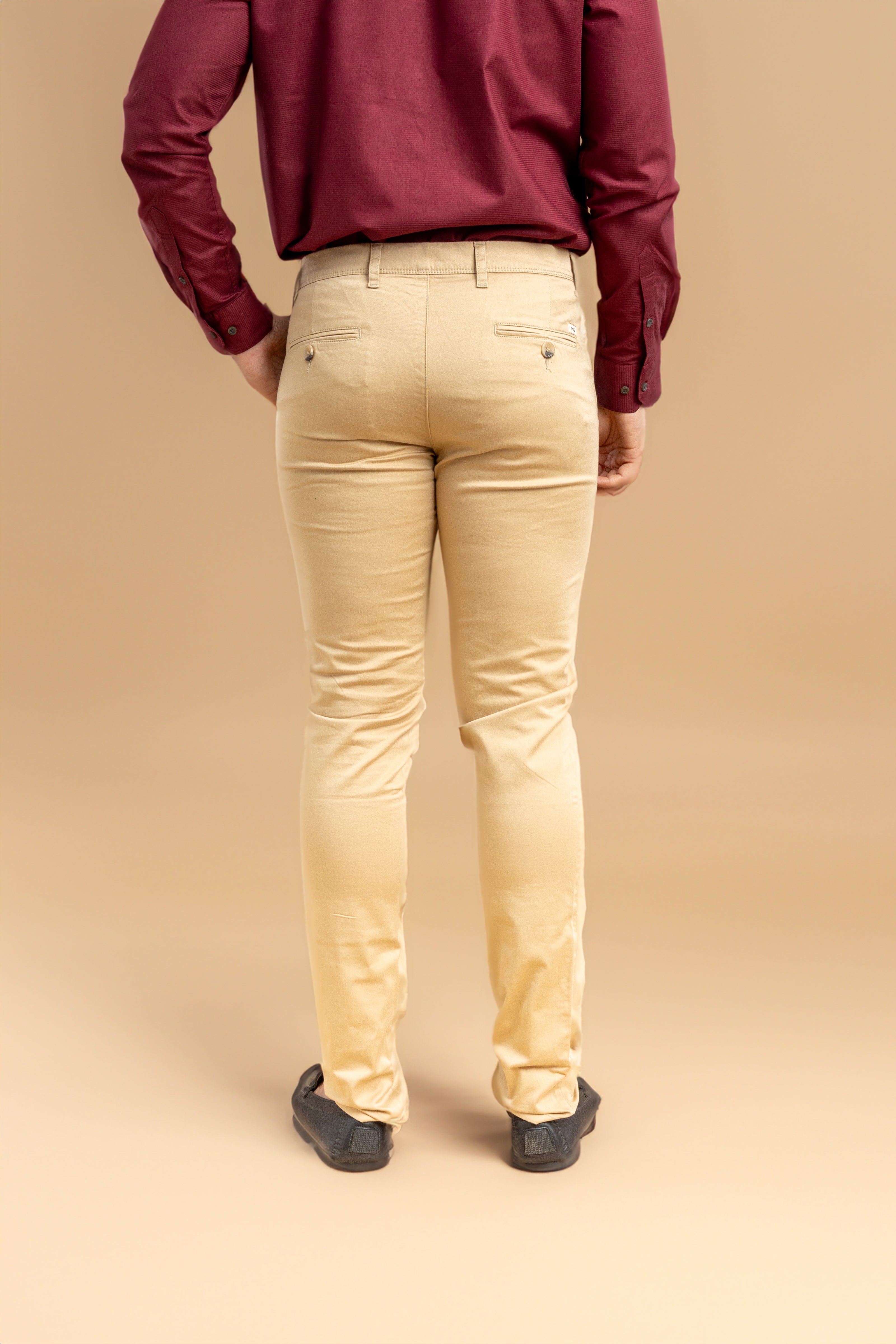 Beige Classic Slim Fit Solid Trousers