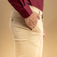 Beige Classic Slim Fit Solid Trousers