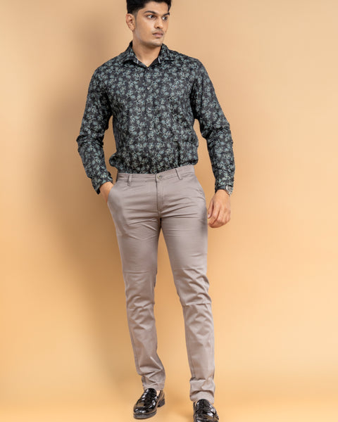 Grey Classic Slim Fit Solid Trousers