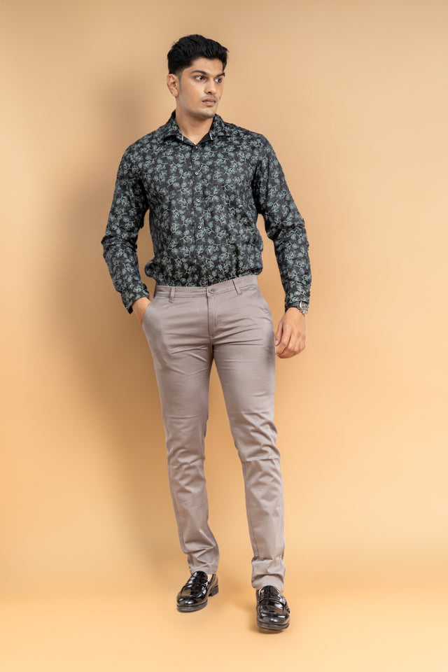 Grey Classic Slim Fit Solid Trousers