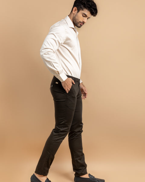 Dark Brown Classic Slim Fit Solid Trousers