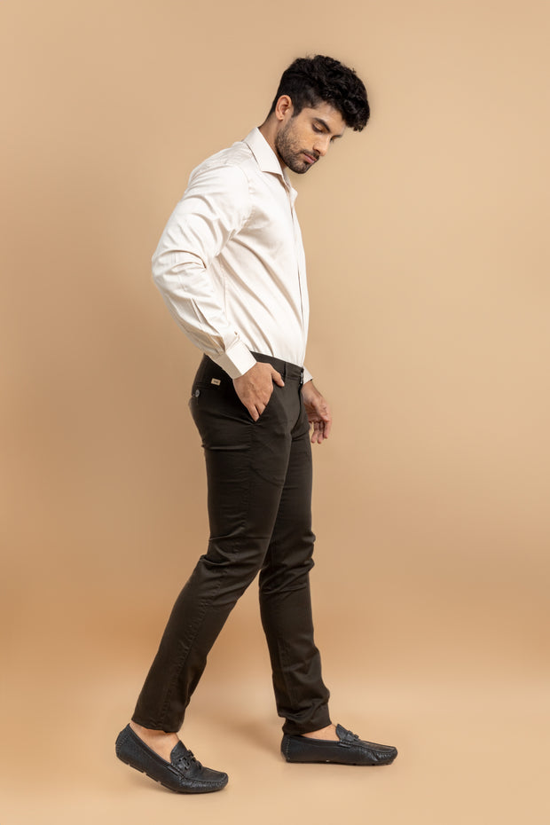 Dark Brown Classic Slim Fit Solid Trousers