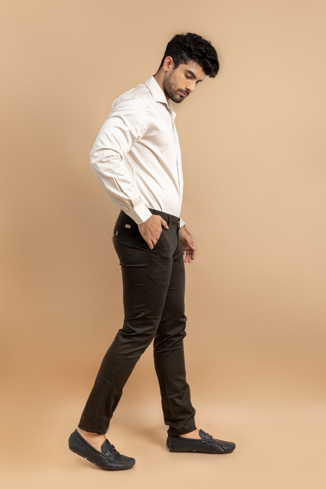 Dark Brown Classic Slim Fit Solid Trousers