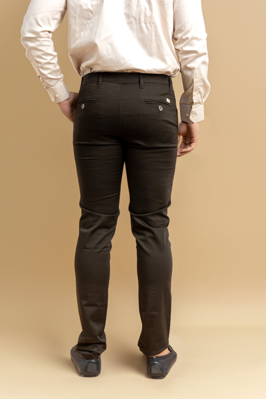 Dark Brown Classic Slim Fit Solid Trousers