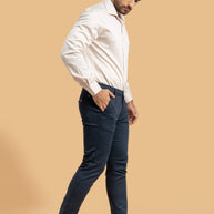 Navy Blue Classic Slim Fit Solid Trousers
