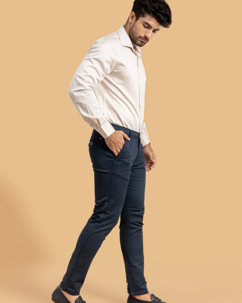 Navy Blue Classic Ankle Fit Solid Trousers