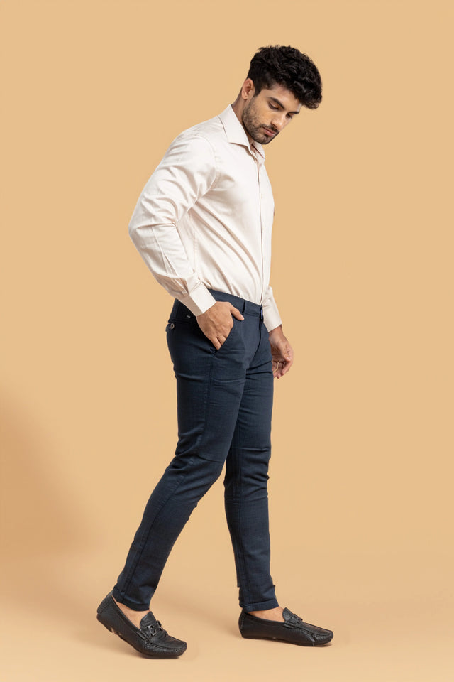 Navy Blue Classic Ankle Fit Solid Trousers