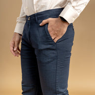 Navy Blue Classic Slim Fit Solid Trousers