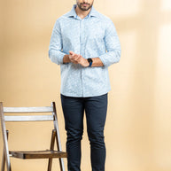 Ice Blue Abstract Printed Shirt