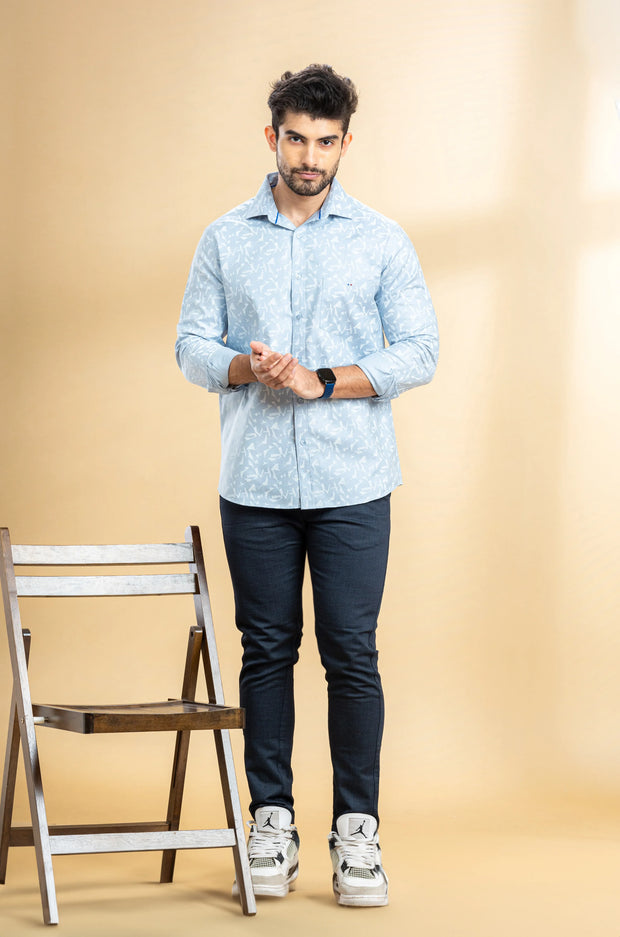 Ice Blue Abstract Printed Shirt