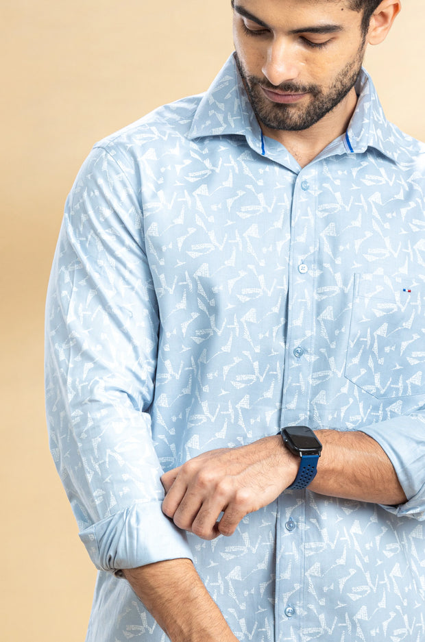 Ice Blue Abstract Printed Shirt