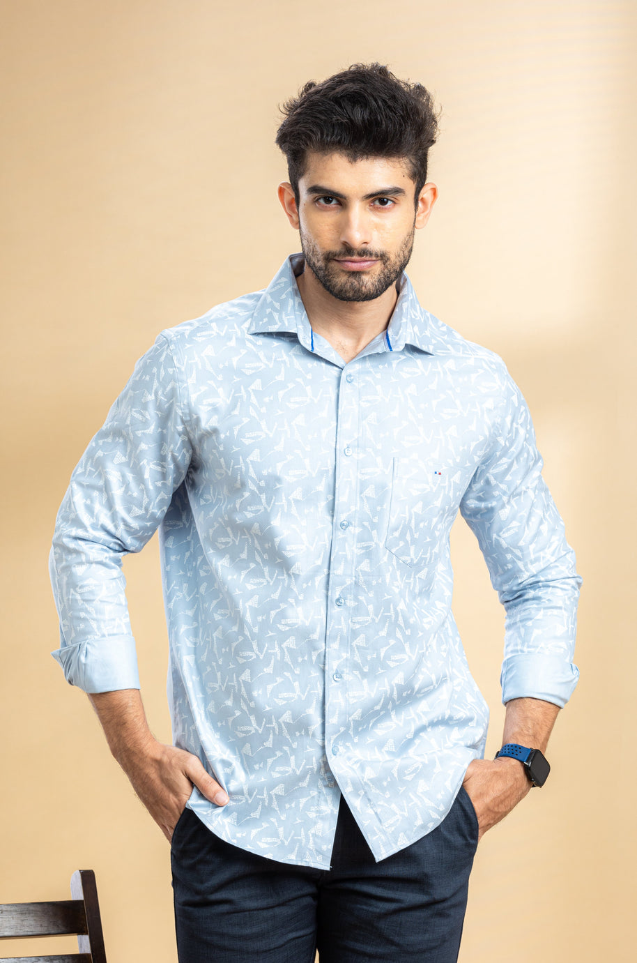 Ice Blue Abstract Printed Shirt