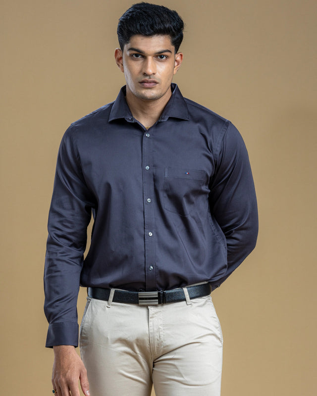 Classic Navy Blue Solid Shirt