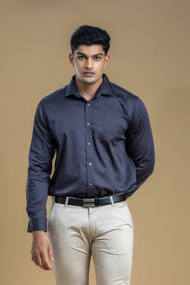 Classic Navy Blue Solid Shirt