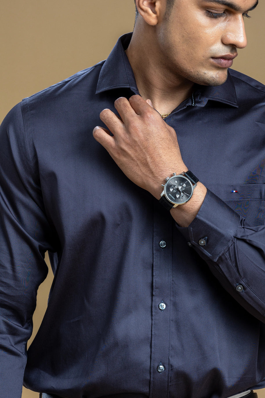 Classic Navy Blue Solid Shirt