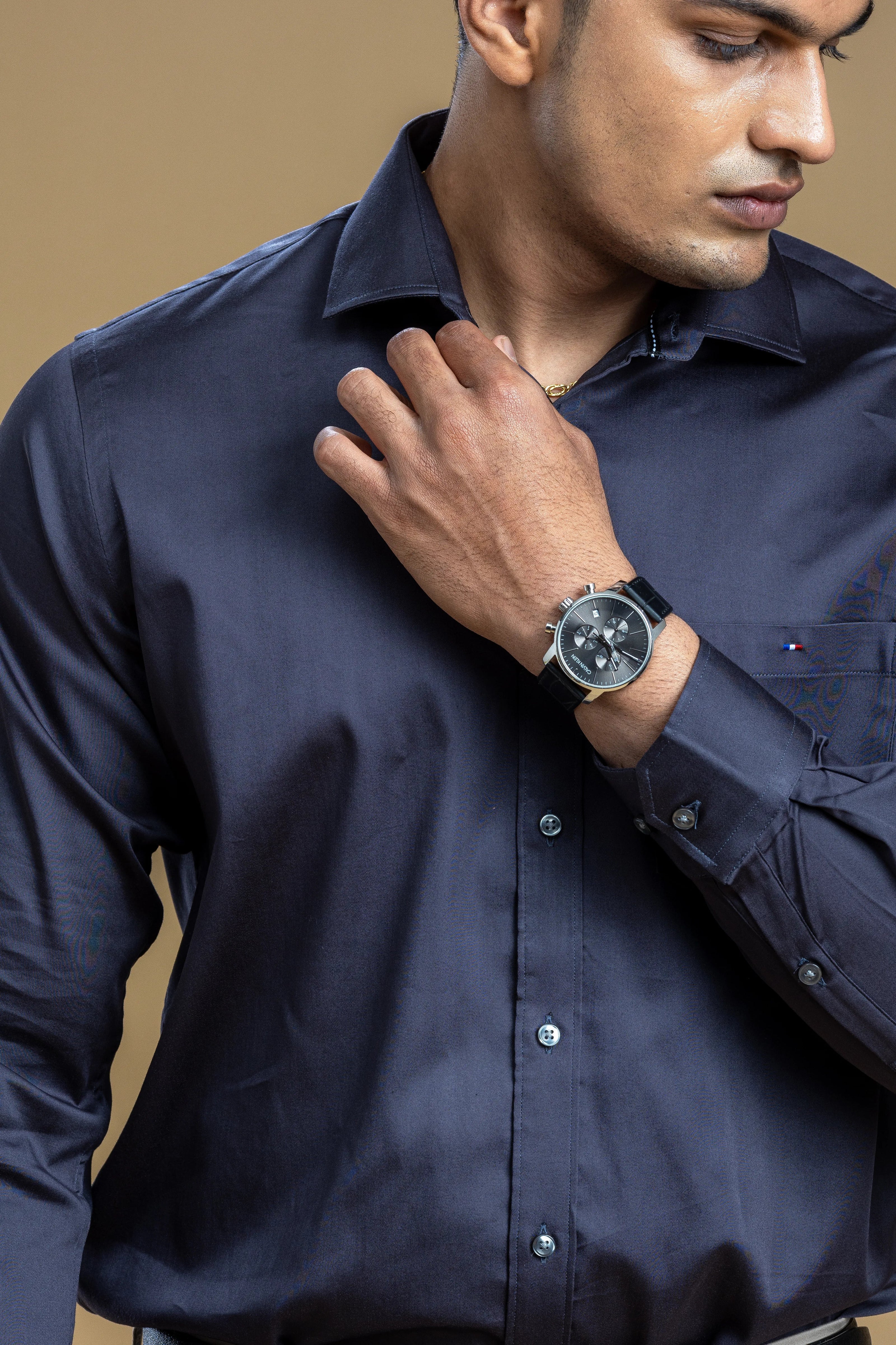 Classic Navy Blue Solid Shirt