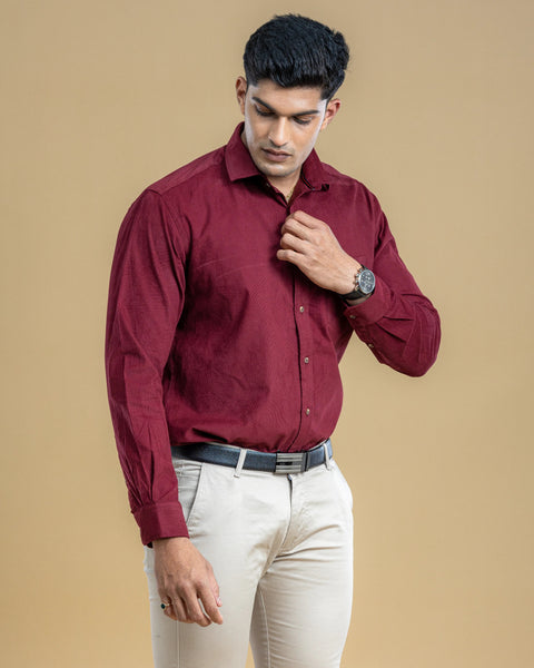 Maroon Textured Classic Solid Shirt
