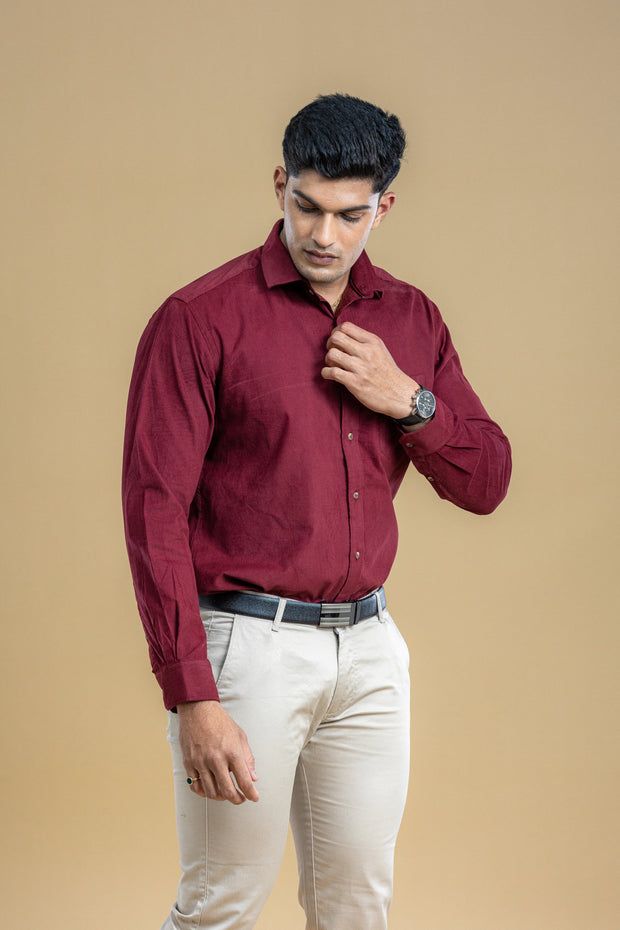 Maroon Textured Classic Solid Shirt