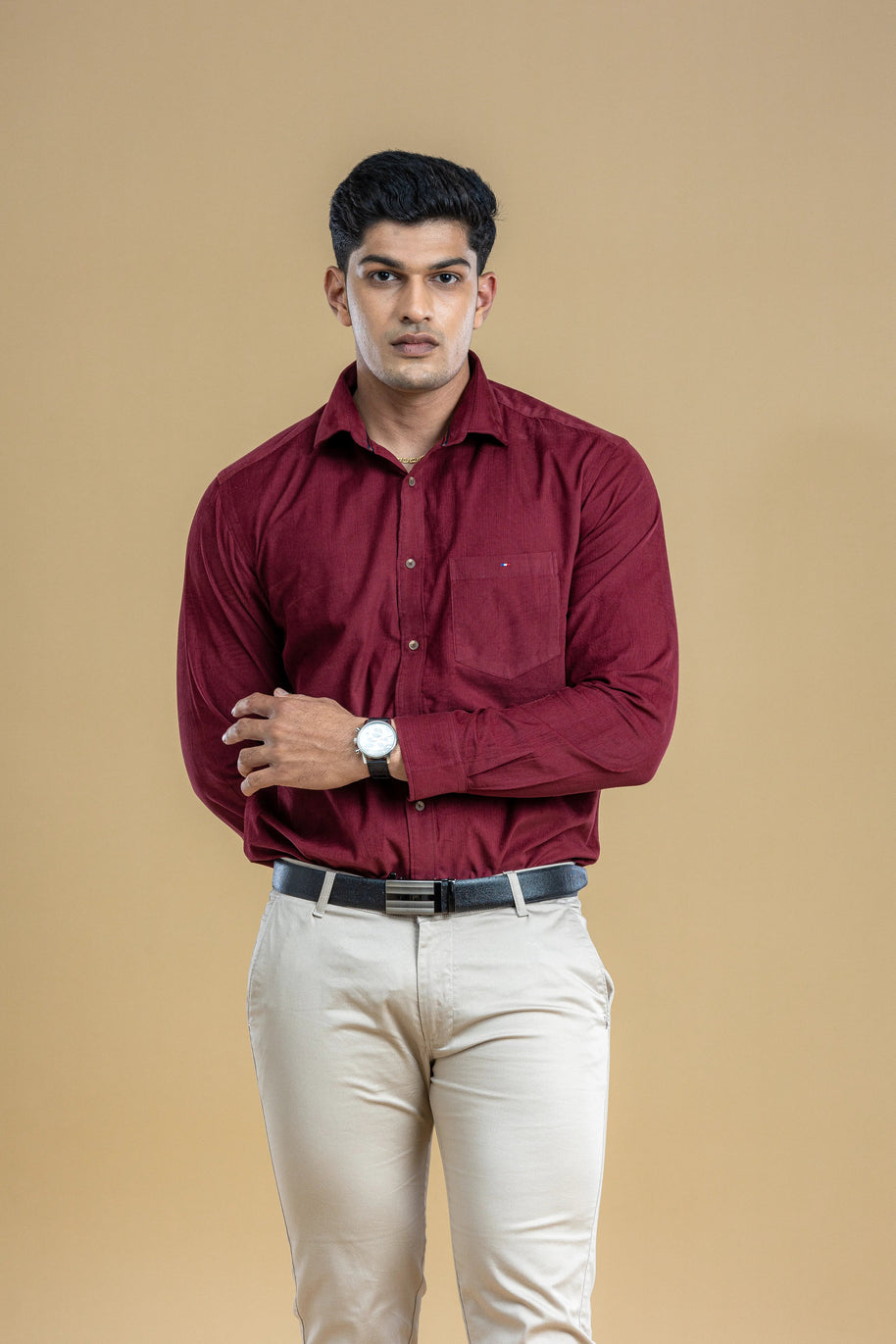 Maroon Textured Classic Solid Shirt