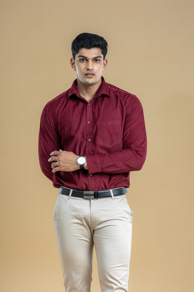 Maroon Textured Classic Solid Shirt