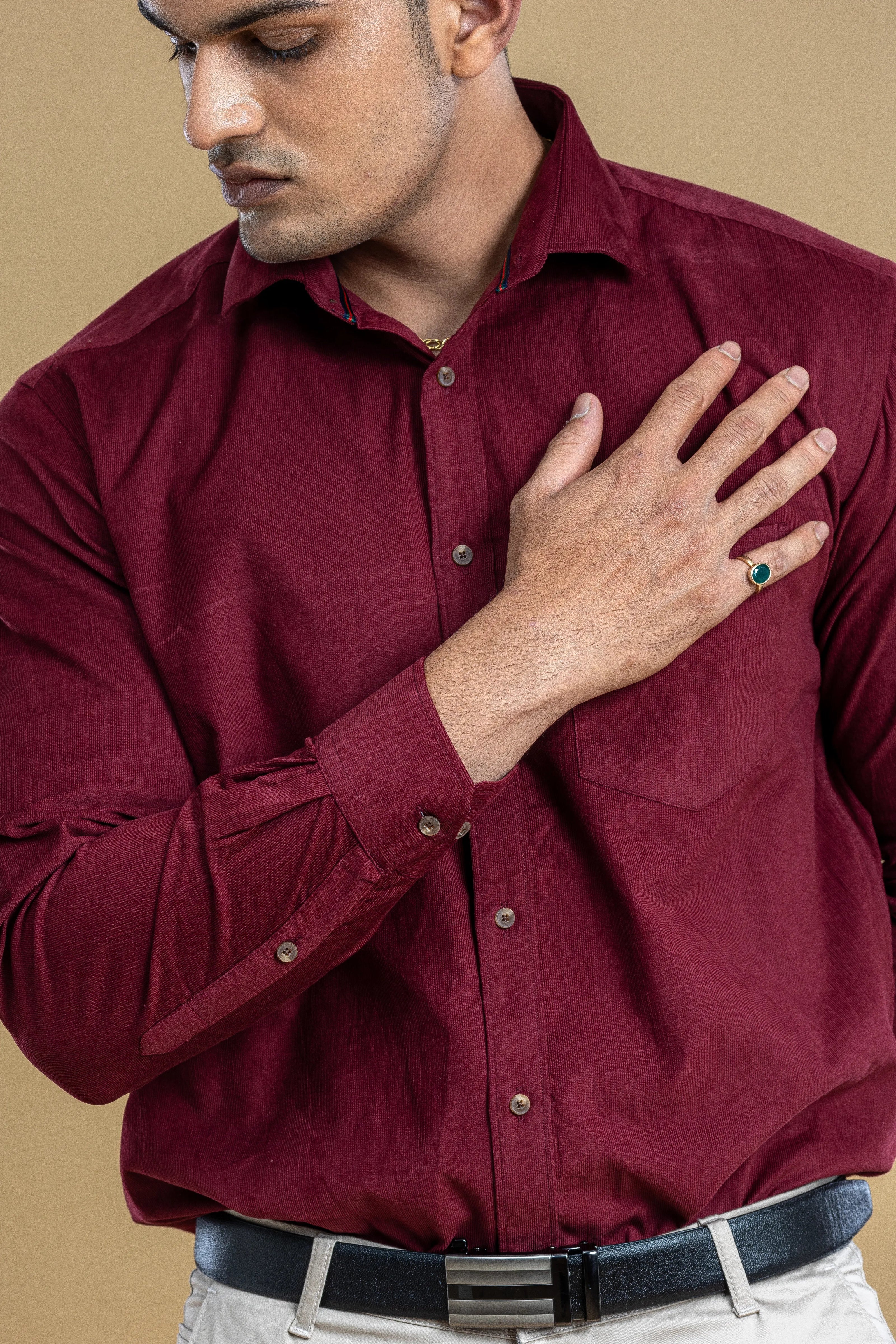 Maroon Textured Classic Solid Shirt