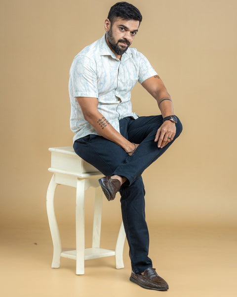 Aqua Abstract Printed Shirt