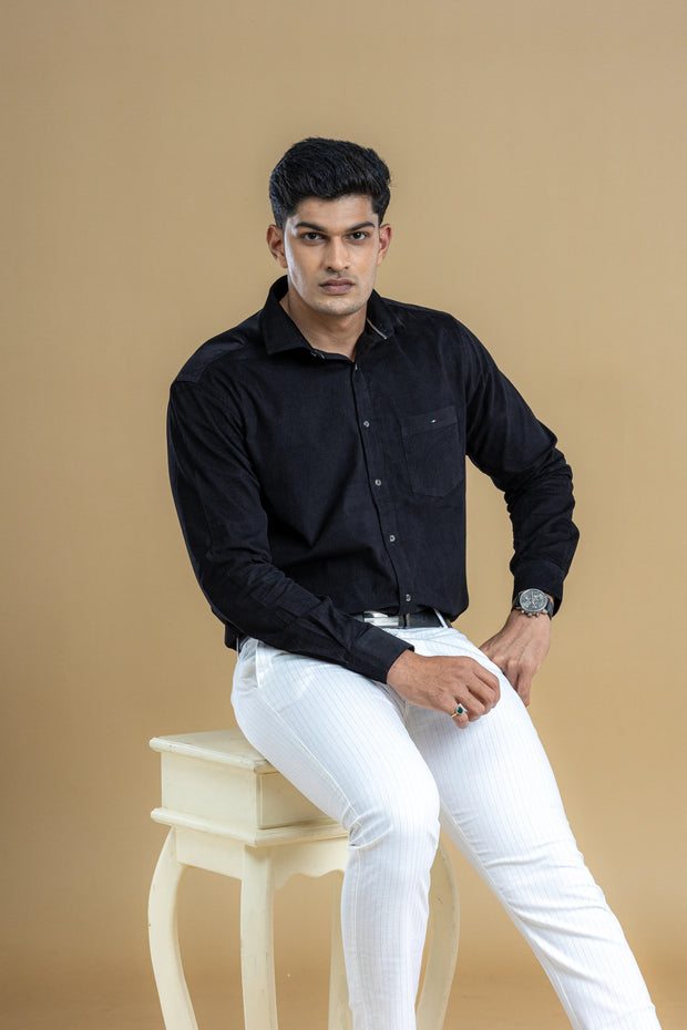 Black Corduroy Solid Shirt